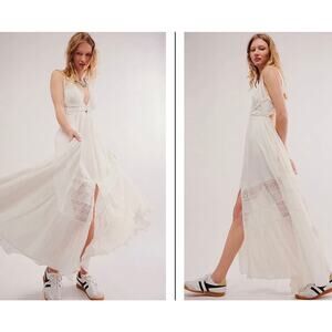 Free People Free-Est Hadlee Maxi Dress Boho Crochet Open Back - Medium